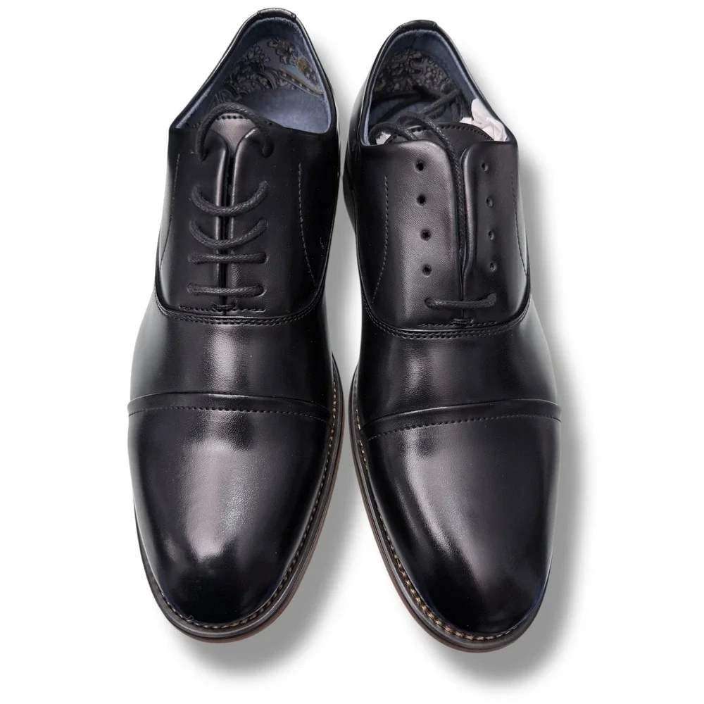 Bruno Marc Men Black PU Leather Cap Toe Oxford Dress Shoes Size US 6.5